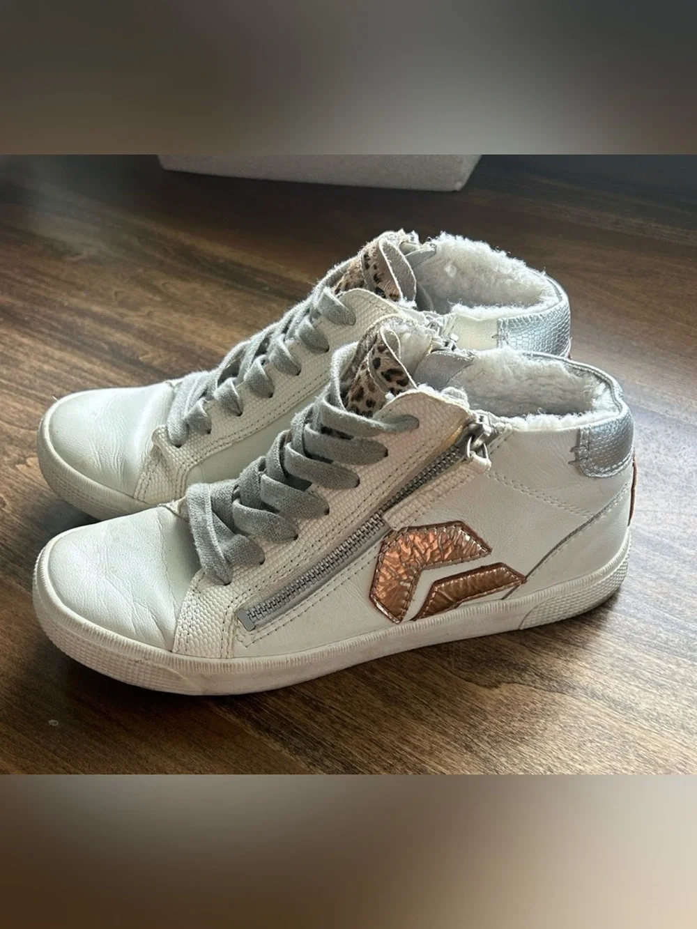 Dolce Vita White High-Top Sneakers with Rose Gold Accent
